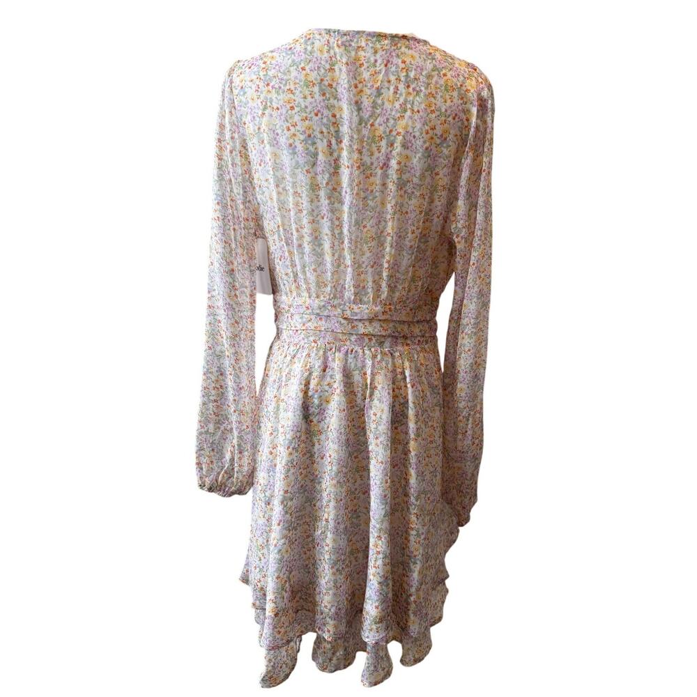 ELODIE Nordstom Women's Pink Yellow Floral Long Sleeve V-Neck Mini Dress Size M - Picture 4 of 6